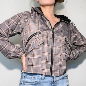 Cropped Vintage Check Rain Jacket Hoodie